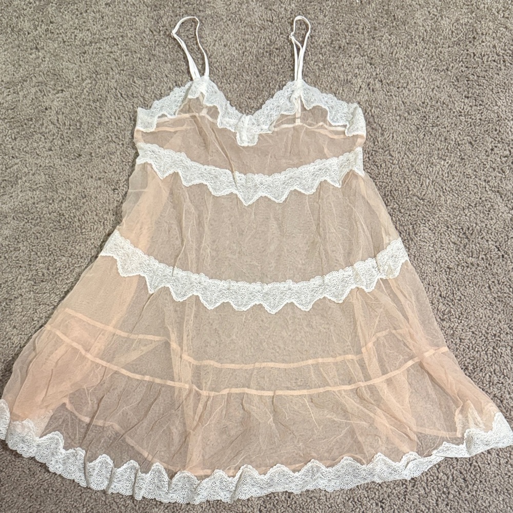 Victoria's Secret Sheer Peach and White Lace Slip Dress